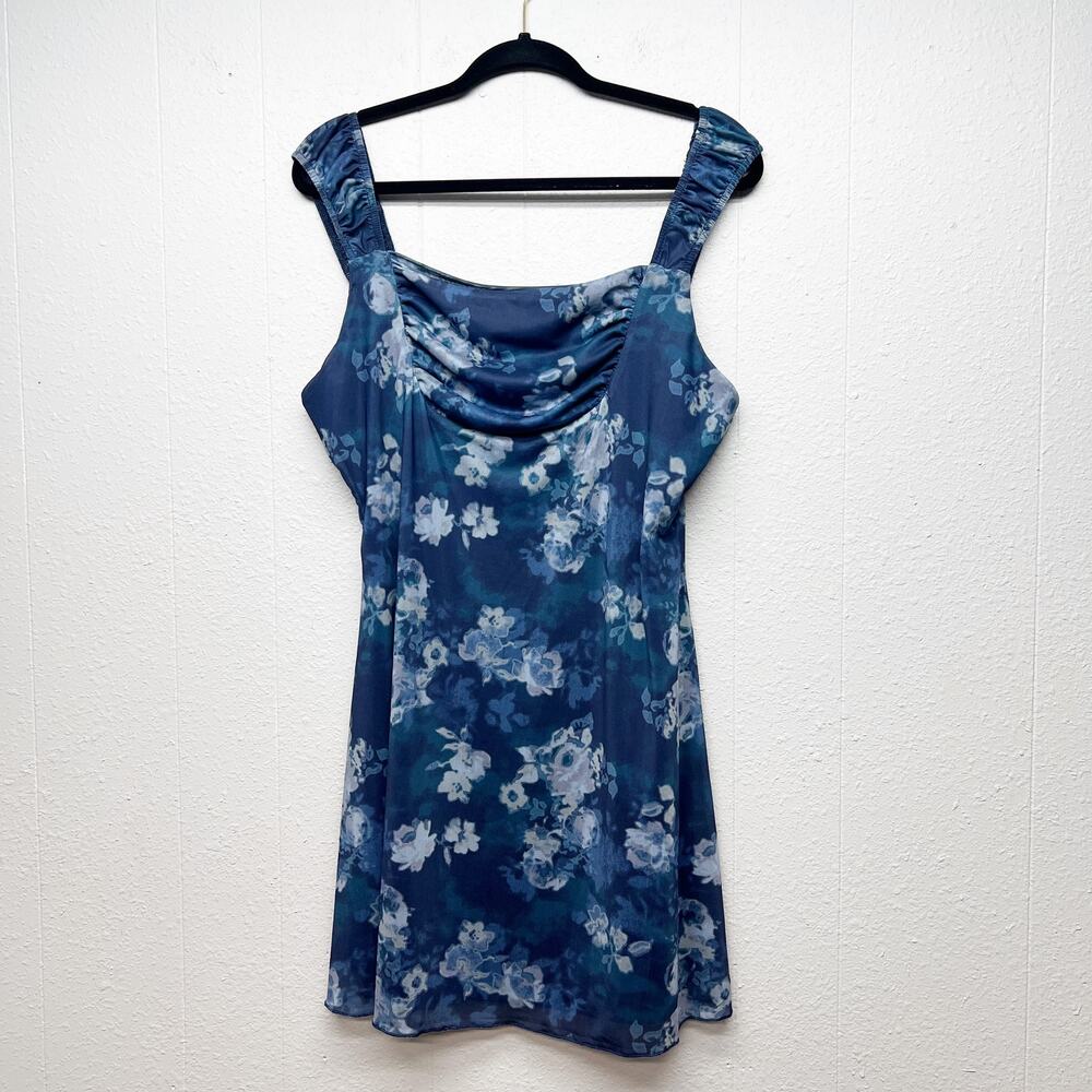 Stitch & Pine Dark Floral Mesh Top Womens XL 90s Fairy Grunge Whimsigoth Y2K